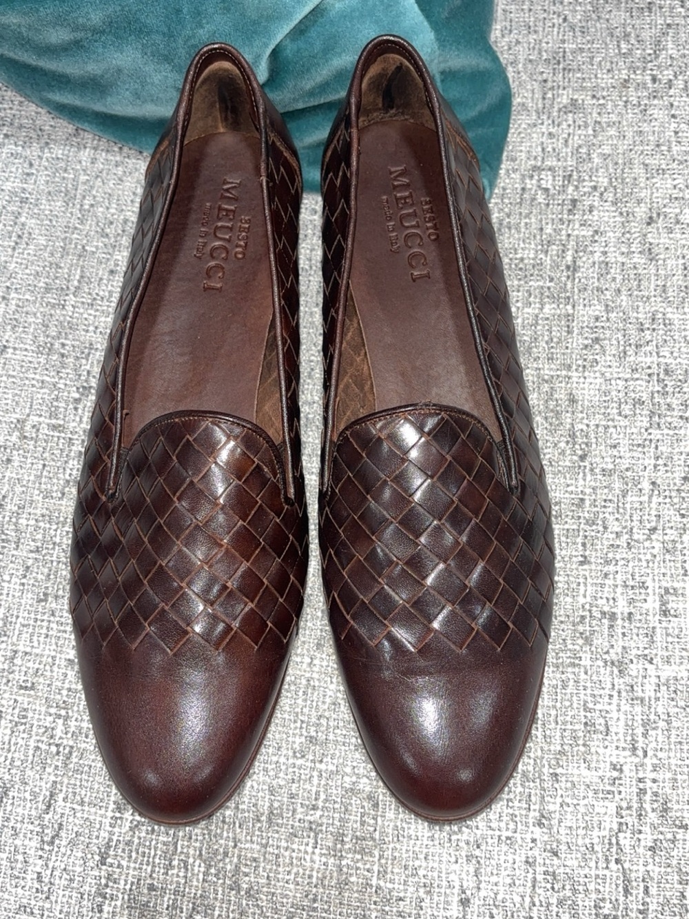 Sesto Meucci Dark Brown Woven Leather Slip-On Loafers